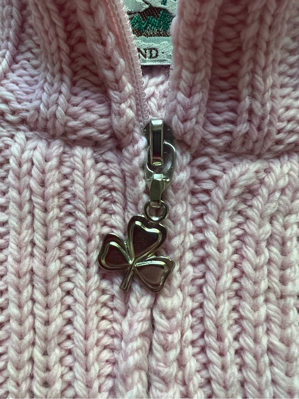 Aran Crafts Pink Merino Wool Quarter Zip Cable Knit Sweater M - Picture 9 of 10